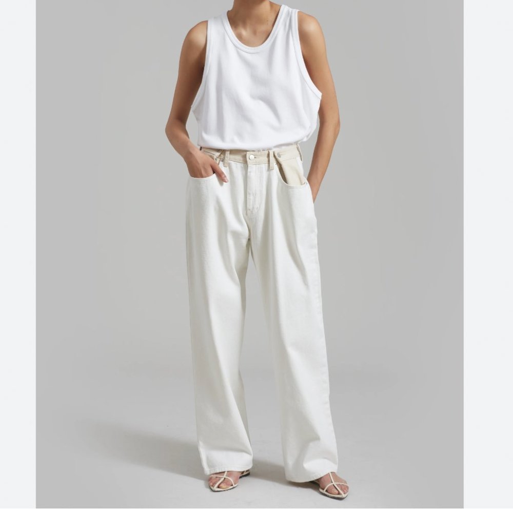 Frankie Shop HAYLA CONTRAST DENIM PANTS - OFF WHITE/BEIGE (NWT)